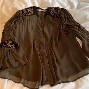 Olive blouse with embroidery detail